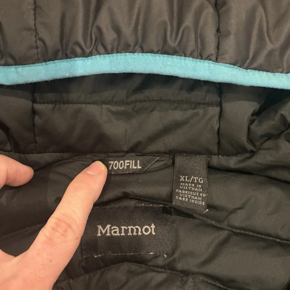 Marmot C97420 Girls XL Hooded Puffer Jacket Gray Blue 700 Fill Down Woven